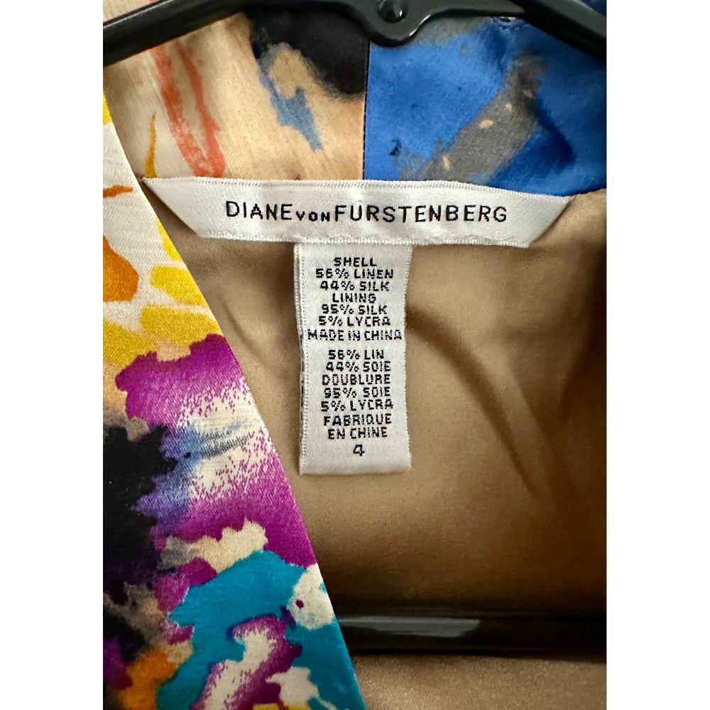 DVF Diane von Furstenberg Silk Linen "Long Zaria" Printed Jacket Coat - Size 4 - Picture 4 of 7
